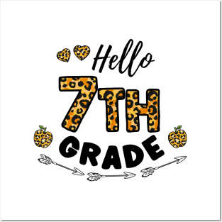 Hello 7th Grade Leopard Back To School Posters and Art